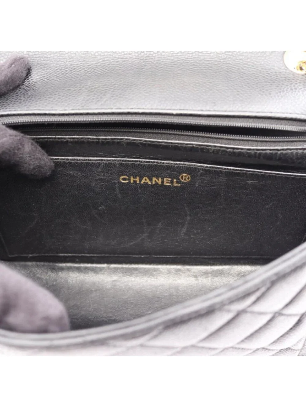 Chanel Shoulder Bag Quilted Diana Flap Black Caviar Leather Chain